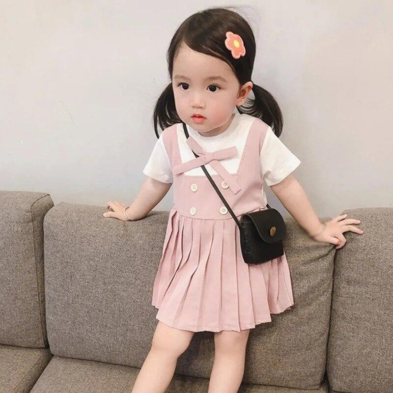 Girls Cute Dress Summer Children's Fake Two-piece Pleated Skirt Princess Dress Long Skirt