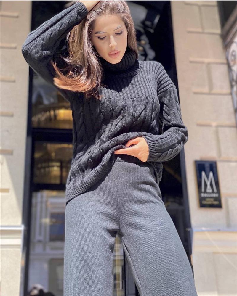 2023 Women's Knitted Cable Knit Two-Piece High Neck Sweater Set