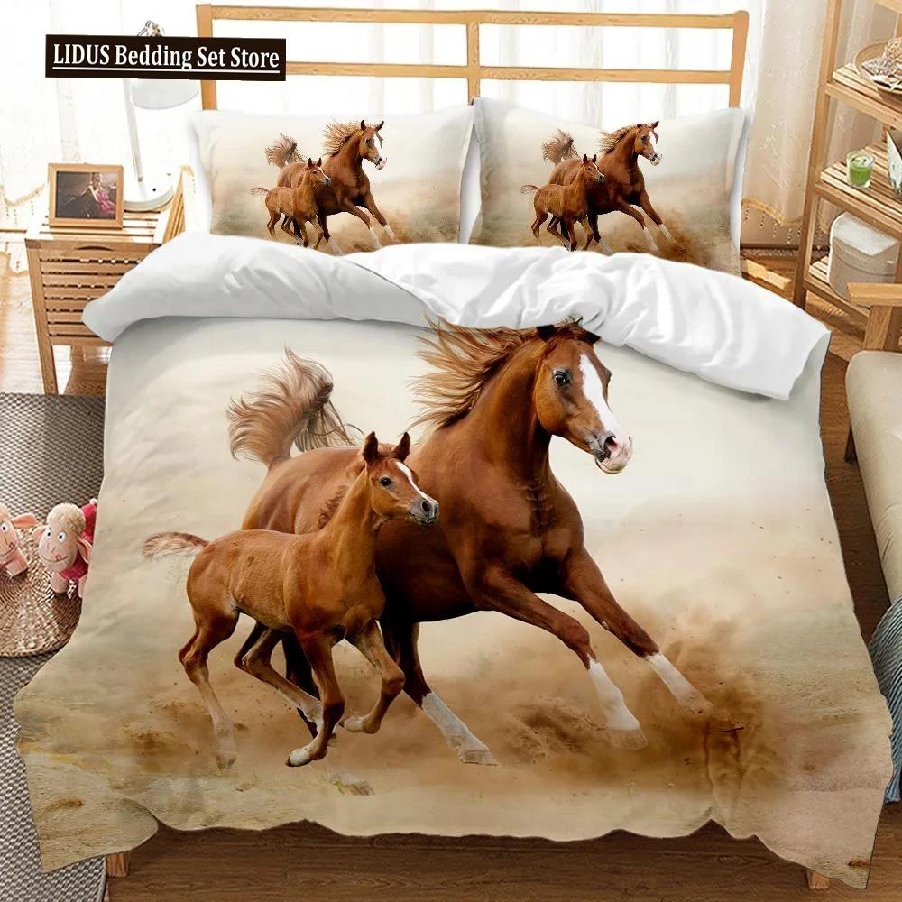 Horse Soft Duvet Cover Set Horse Runing In Stary Sky Print Twin Beding Set For Adult Peoples Animal Quen King-Sized Dimensionsd Dimensions Polyester