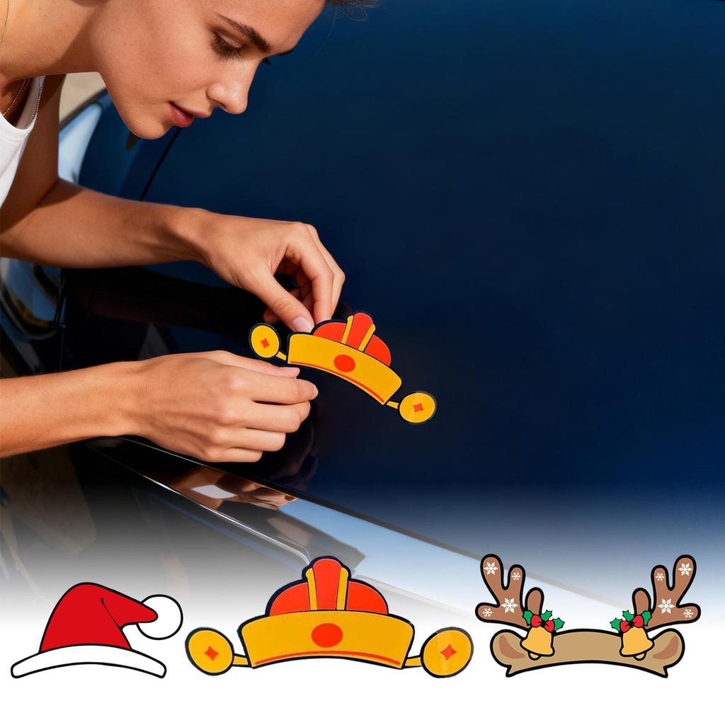 For Tesla Model 3/y Christmas Car Emblem Sticker Self-Adhesive Waterproof Festive Santa Hat Antler Decal Holiday Supplies