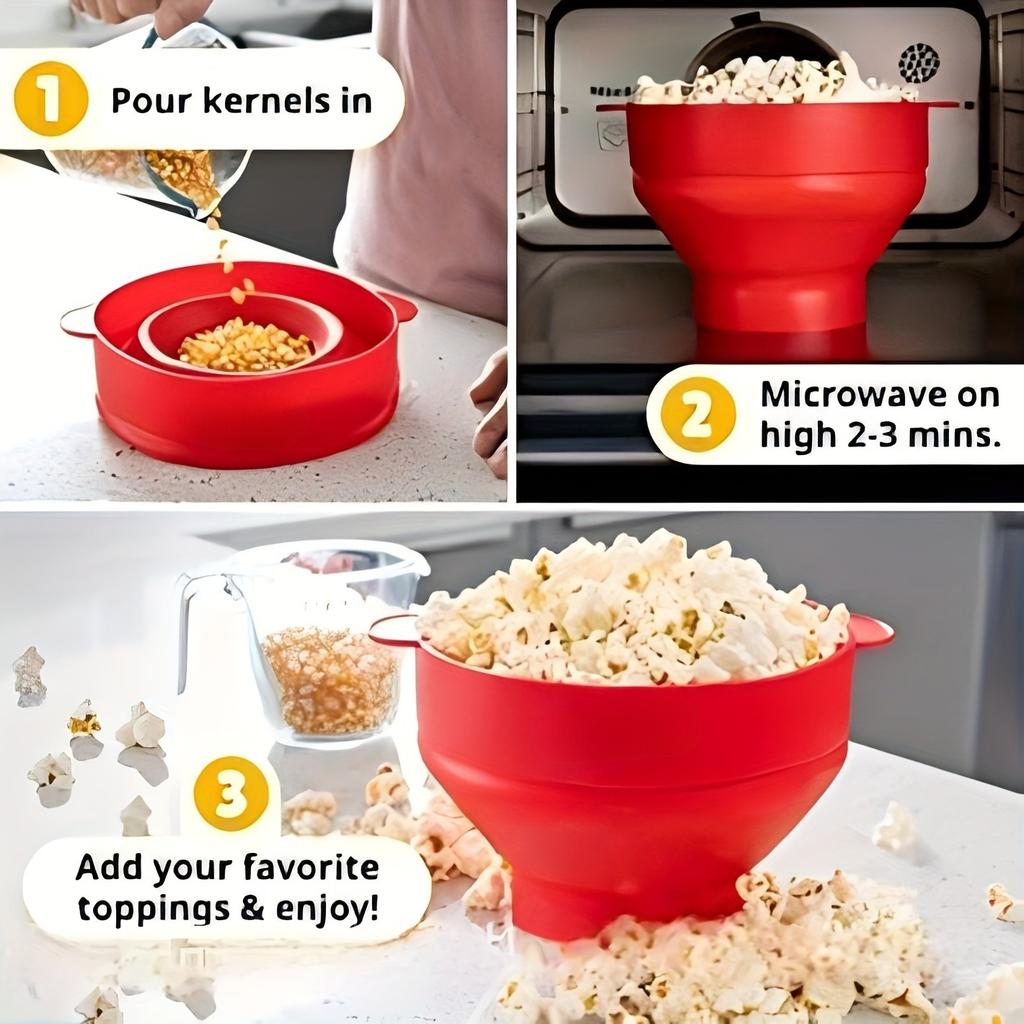 1pc Microwave Popcorn Maker-3L Large Capacity,Foldable Silicone Bowl,BPA-Free & Dishwasher Safe, Perfect for Family Movie Nights