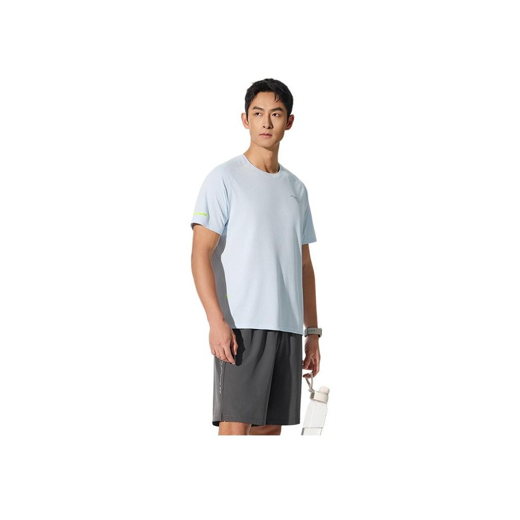 Anta Breathable Solid Color Round Neck Versatile Short Sleeve T-Shirt Men Tops Frozen-Blue 952525103-3
