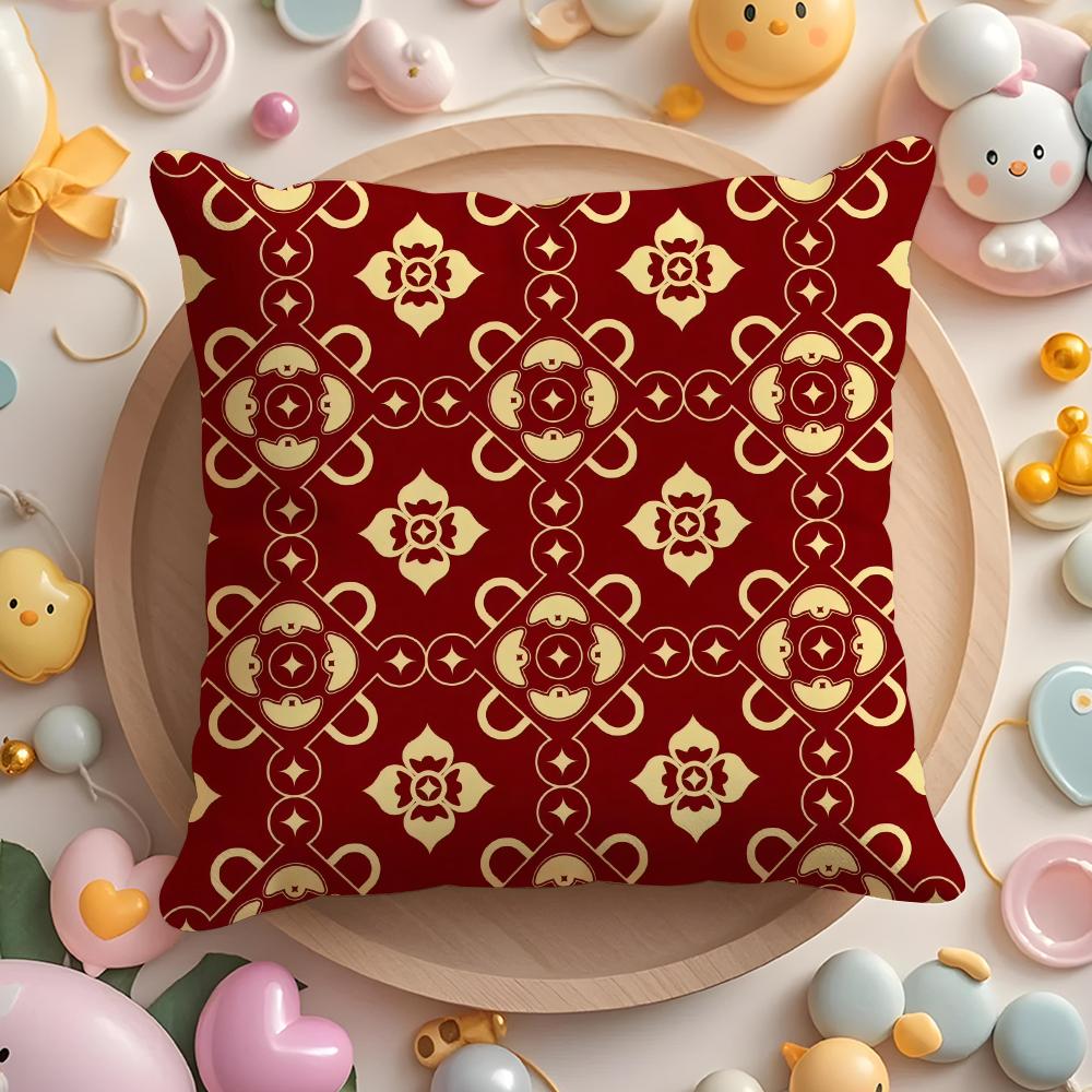 Chinese Style Red Retro Cushion Cover Short Plush Double-Sided Printing Home Machine Washable In Warm Winter Cushion Cover