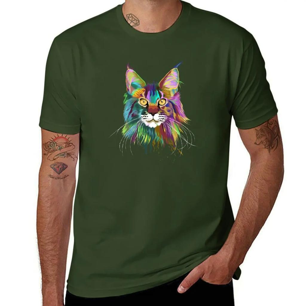 Splash Maine coon Cat TShirt vintage sweat korean fashion summer top workout shirts for men 2025 new model