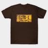 Mens Brown Cotton ECTO 1 York License Plate T Shirt Vintage Rusty Ghostbusters Movie Fan Casual