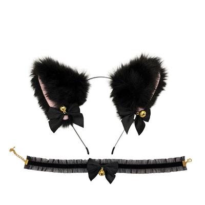 Mirhua Cat Ear Headband with Bells, 2-Piece Set with Ribbon, Fluffy Costume Accessory, Cosplay, Black Cat Headband, Cute, Event, Halloween, School