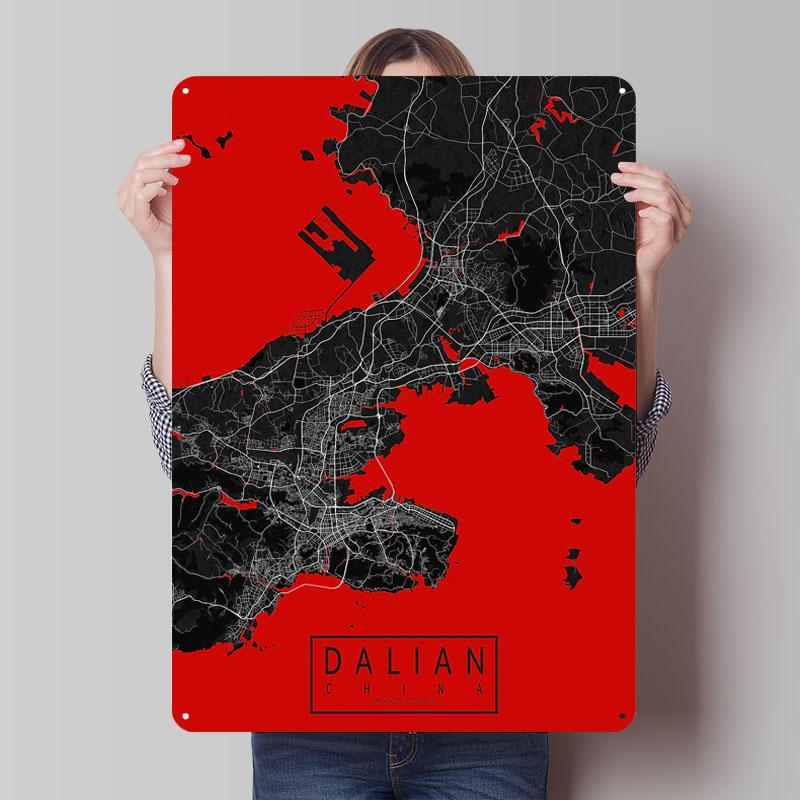 

Dalian City Map China Oriental Tinplate Sign Maps Poster Decorative Wall Frames Custom Metal Signs for Home Room Decoration Art 20x30cm（7.8x11.8inch）