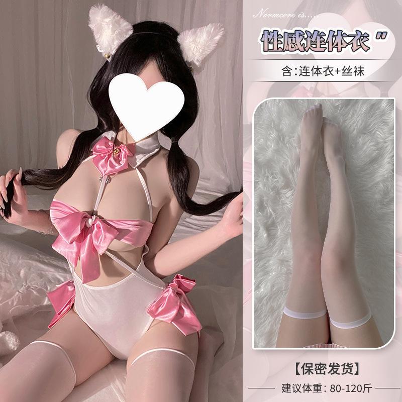Sexy Cat Girl Open Crotch Pure Desire Jumpsuit Uniform Pajamas Women Rompers Clothing Body Suits Sweet Fashion Women Gun3