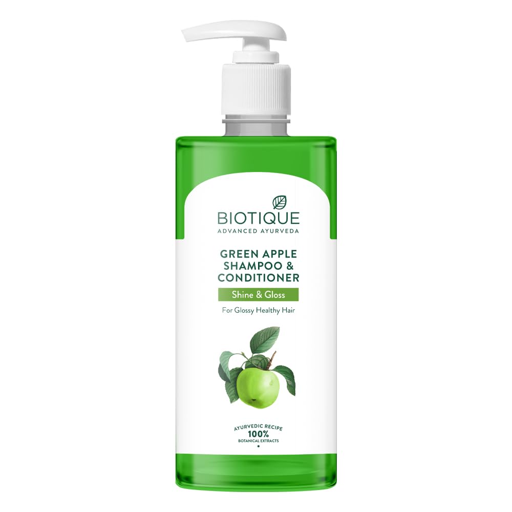 Biotique Green Apple Shine & Gloss Shampoo & Conditioner| Promotes Healthy, Shiny and Glossy Hair | Nourishes Scalp | Makes Hair Soft & Smooth |100
