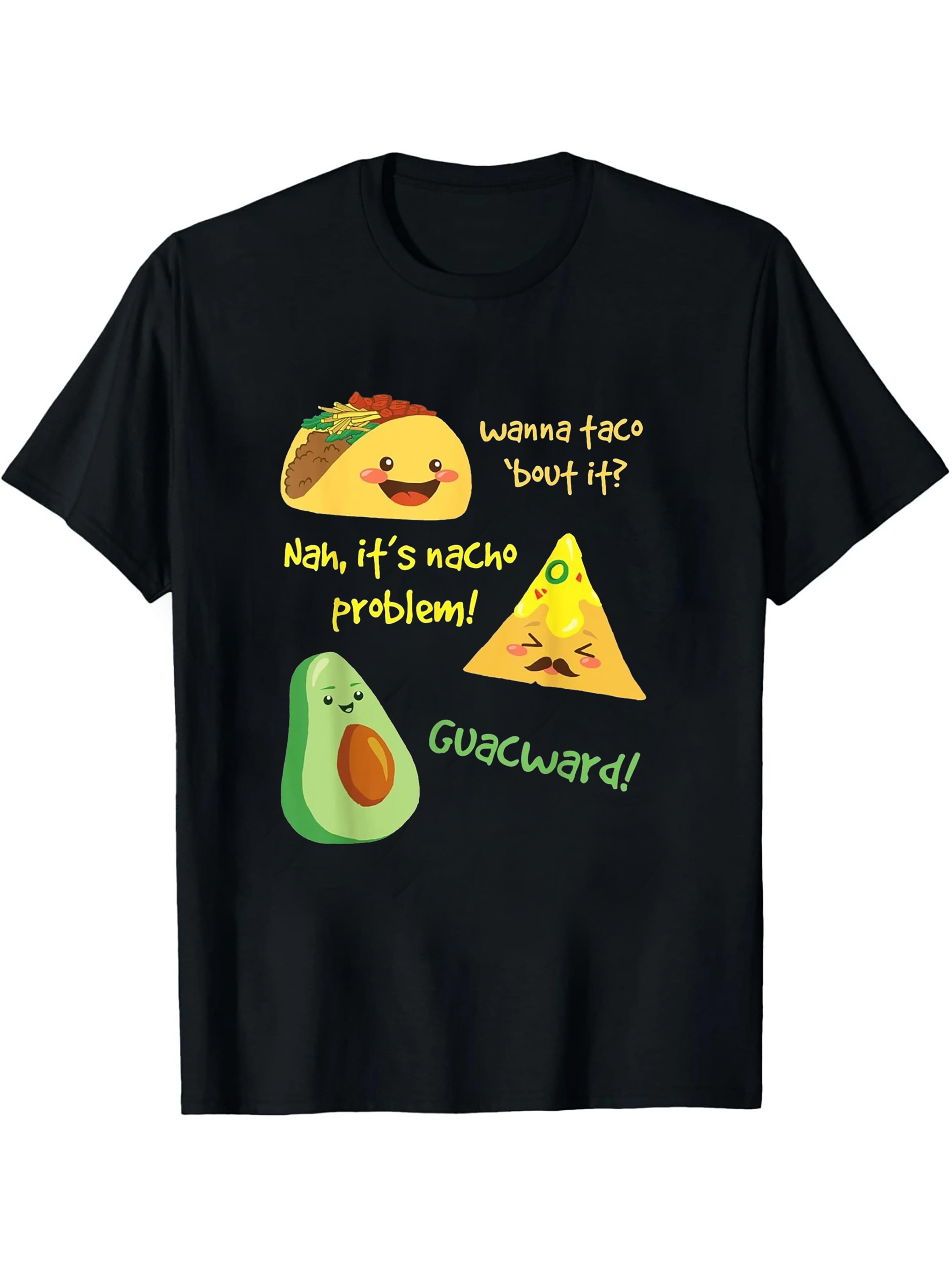 Men S Funny  Want to Taco  Bout It? No Prob-Llama!  Avocado And Tortilla Chips Graphic Tee - Black Casual S