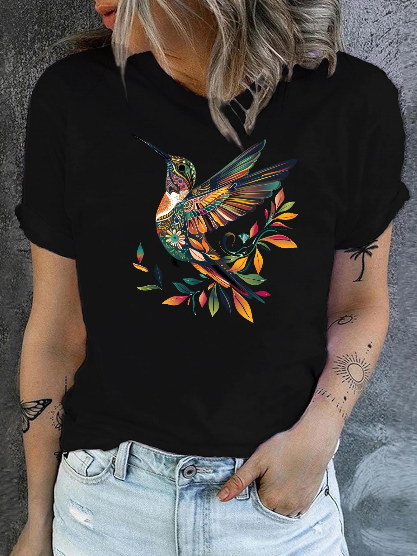Bohemian Hummingbird Floral Pattern T-shirt XXXL