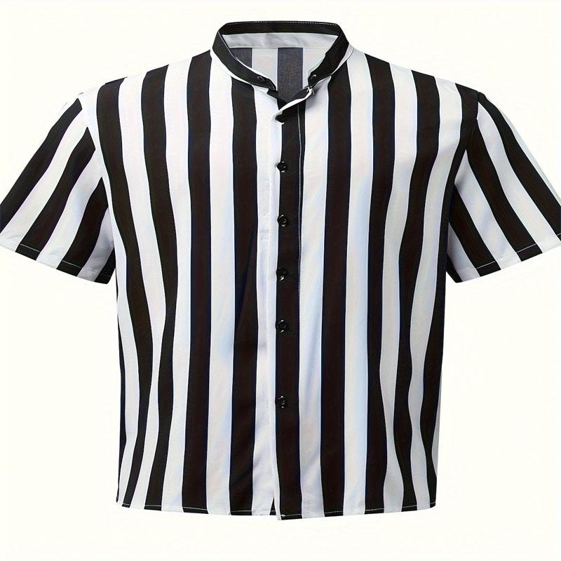 

Мужская летняя повседневная рубашка в полоску с короткими рукавами, воротником-стойкой, полиэфирным волокном, 3D-печатным узором для универсальной одежды для активного отдыха 5XL чёрный