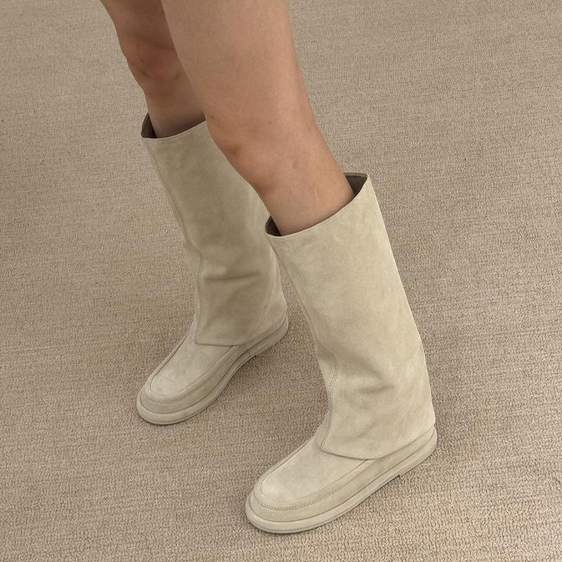 Cowhide Version~ Genuine Leather Thick-soled White Boots Women's Winter New Trouser Boots Knight Boots Tall Boots Long Boots