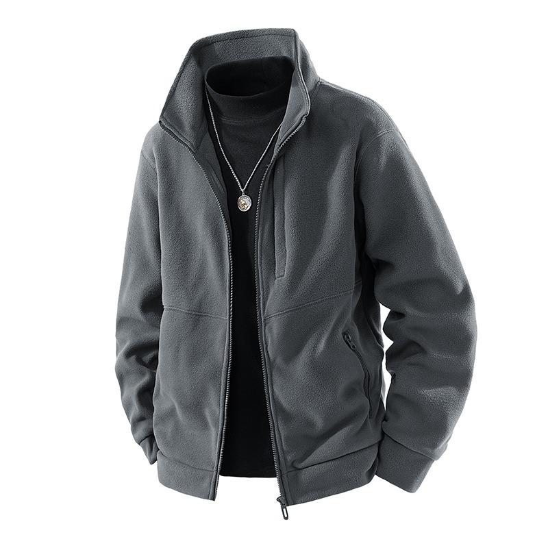 

Men s Fashion Autumn and Winter Solid Color Zipper Pocket Turtleneck Cardigan Casual Top L сірий колір