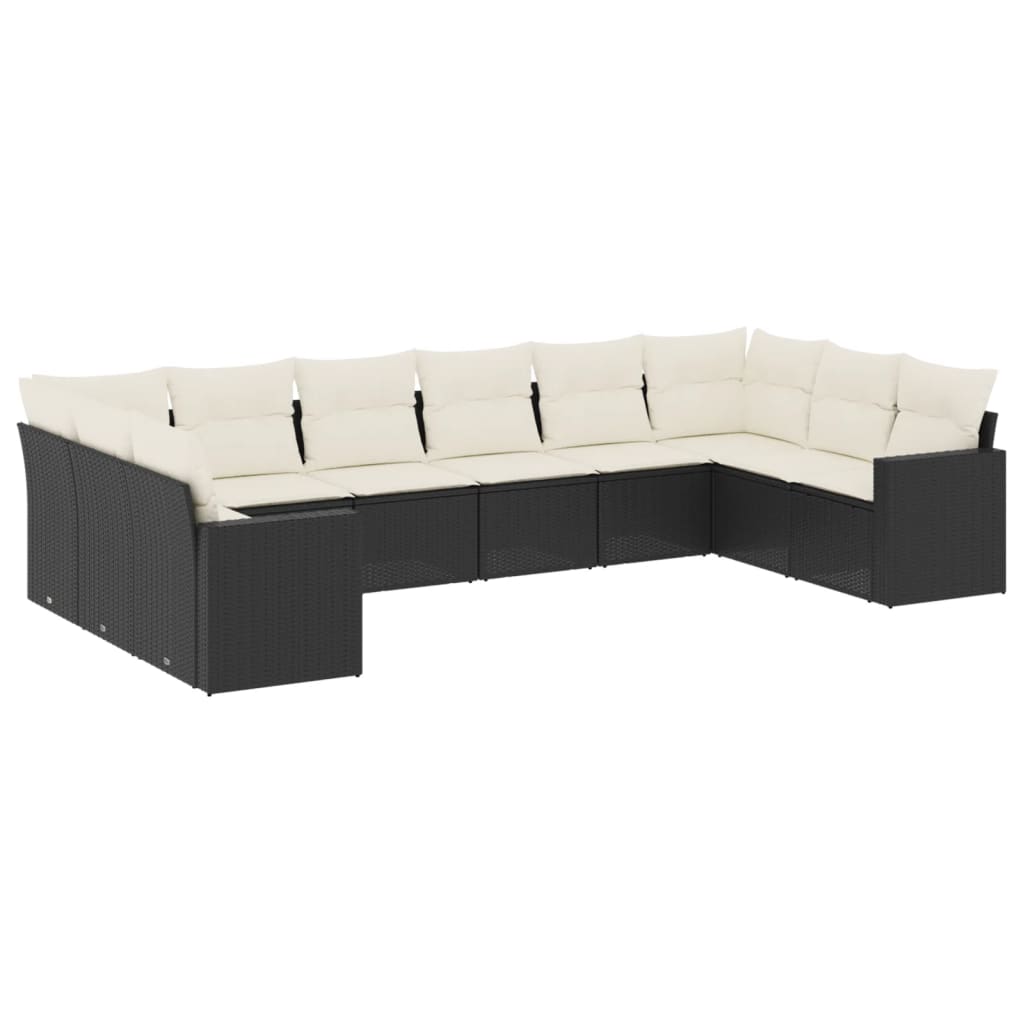 Vidaxl 10-Cz. Garden Lounge Set, Cushions Black Rattan Pe