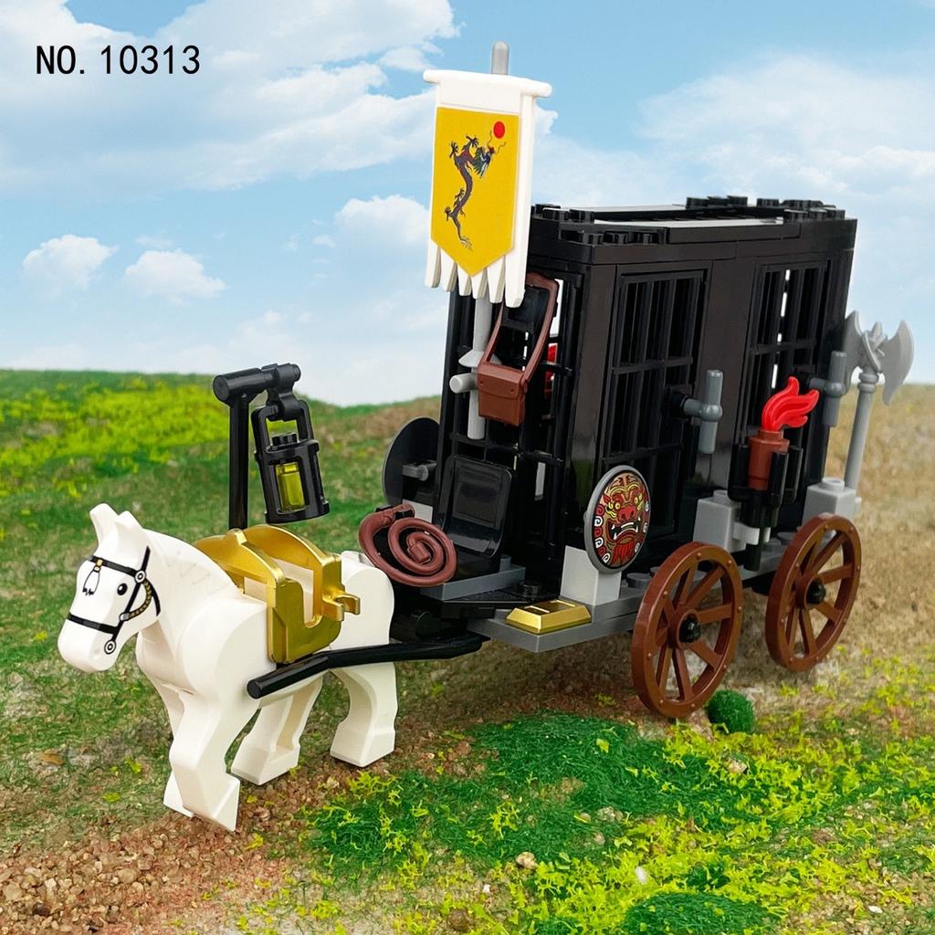 Western Journey Prison Car 10313 Children Assemble Small Particle Building Block Toy White Horse Flag Accessories