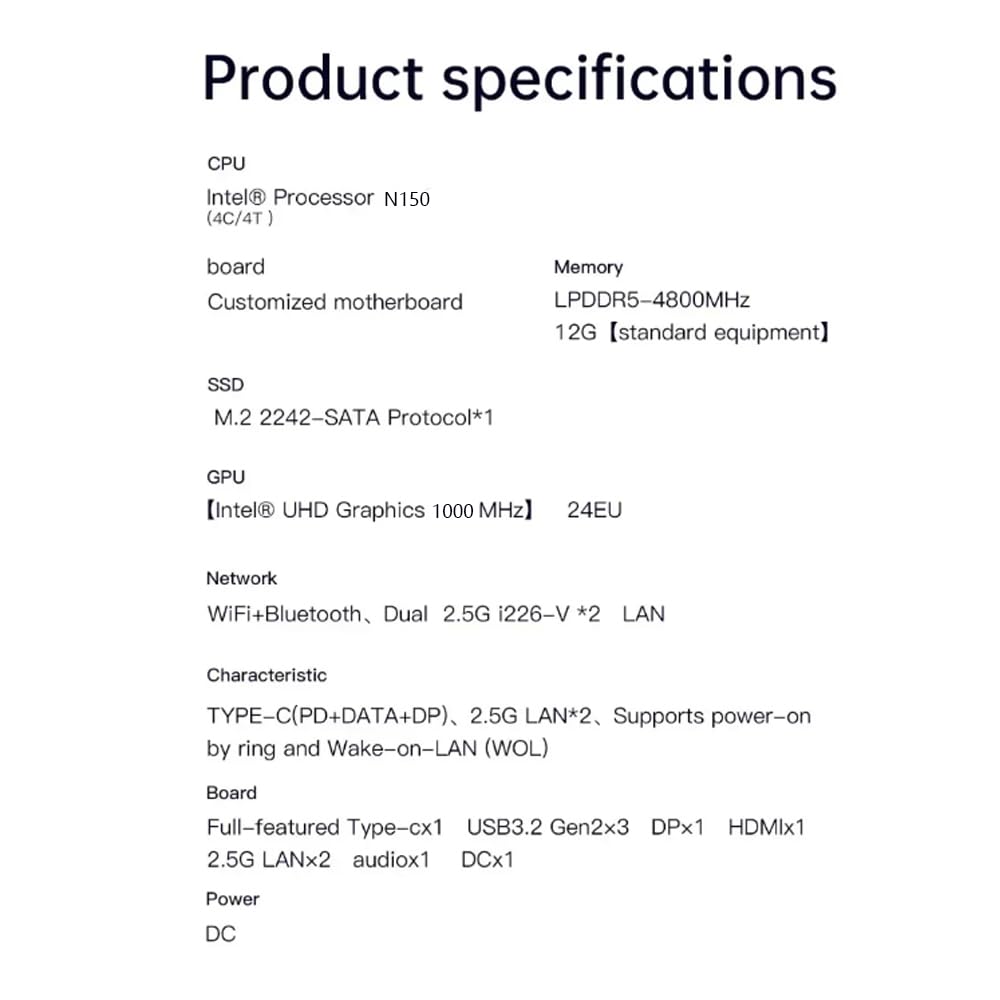 SZBOX Mini PC Small PC N1 PRO N150 No OS Intel N150 to Small PC 12GB 4800MHz LPDDR5 No SSD Game Console Ultra Mini Mini PC Support (up 3.6GHz)
