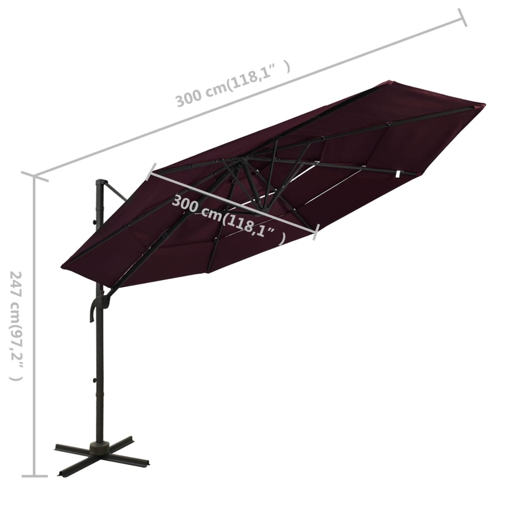 4 Layer Sun Umbrella with Aluminum Pole Burgundy Red 3 X 3 M