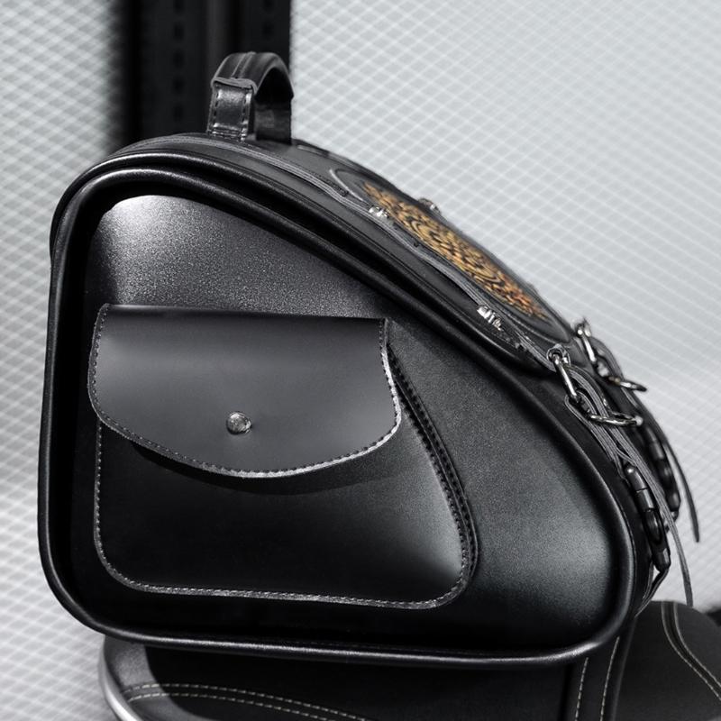 Retro Punk Motorcycle Seat Bag Strong PU Leather Waterproof Tool Storage Easy Mount Side Bag for Bike Riding