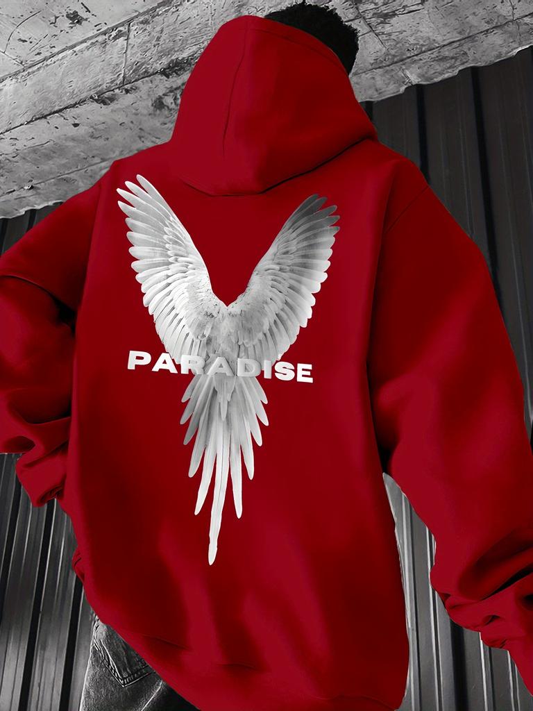 Street Trend Flügel Druck Hoodie Für Männer Tasche Kordelzug Pullover Locker Fleece Warm Sweatshirts Herbst Bequeme Kleidung