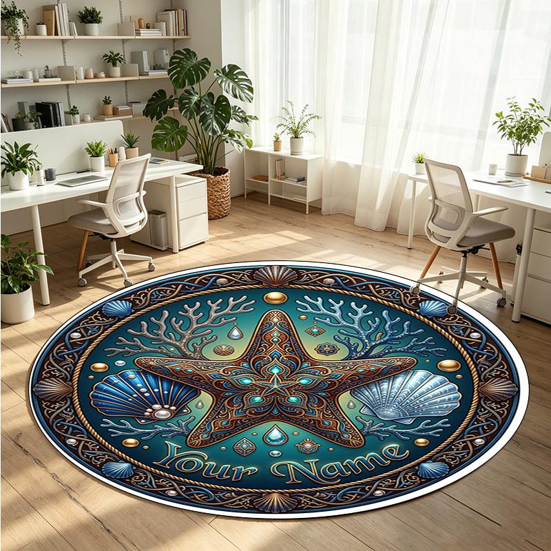 Mandala Ornament (581) Theme Round Crystal Velvet Rug Custom Name Text Personalized Floor Mat Home Decor Non Slip Crystal Carpet