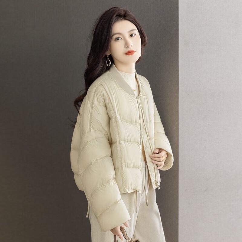 Sibaishe Women's Short Loose Fit Stand Collar 90% Duck Down Jacket