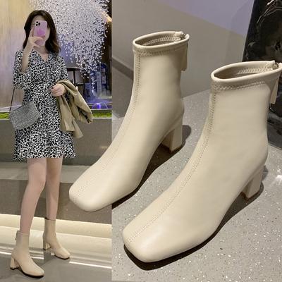 Autumn and Winter New Leather Martin Boots Women's Large Size Short Boots High Heel Rear Zipper Medium Tube Martin Boots Fashion Boots Women