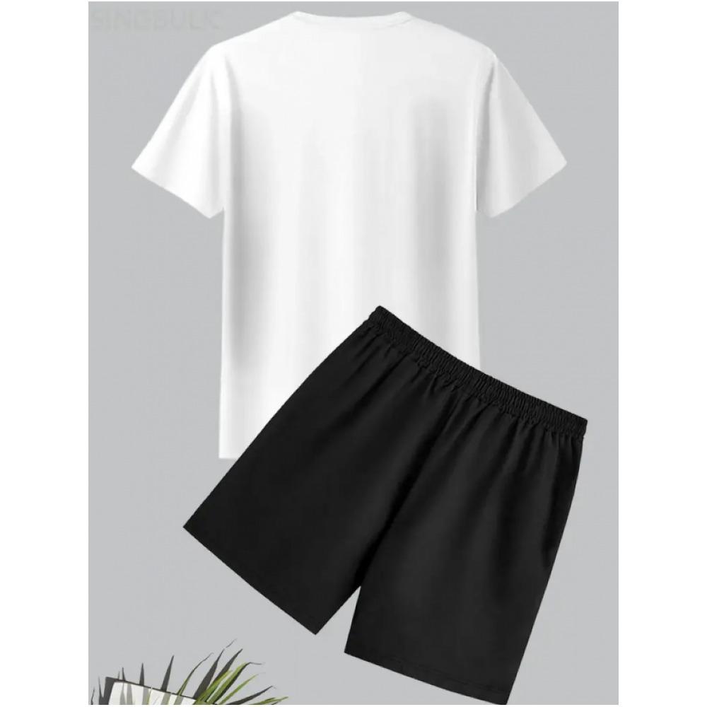 Fashionable Short Sleeve T-Shirt and Shorts Set for Outdoor Activities, Street Motorcycle Riding, Beach Travel, Sun Protection, Festival Parties