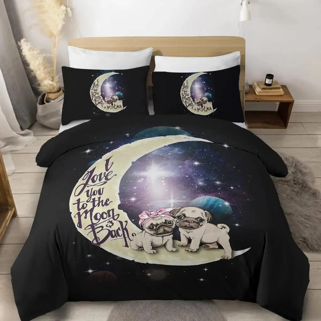 Cute Dogs Print Bedding Set Puppy Animal Duvet Cover Set Watercolor Pastel Dog Paw Comforter Cover Pug Dog Lover Bed Set