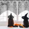 Häkelspitze Stoff Gardine Halloween Gruselige Fenstergardine Totenkopf und Fledermaus Muster Transparenter Vorhang Fransen-Vorhang Lichtfilternd Gotisch