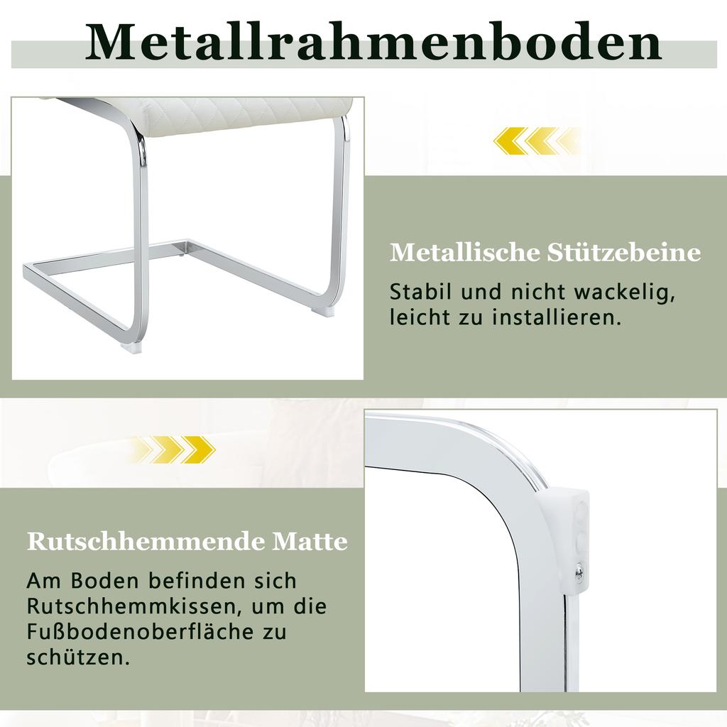 [Set of 2] Dining Chair in White Diamond Pattern: High Backrest + Comfortable Seat Cushion, Silver-Colored Metal Frame Non-Slip and Durable