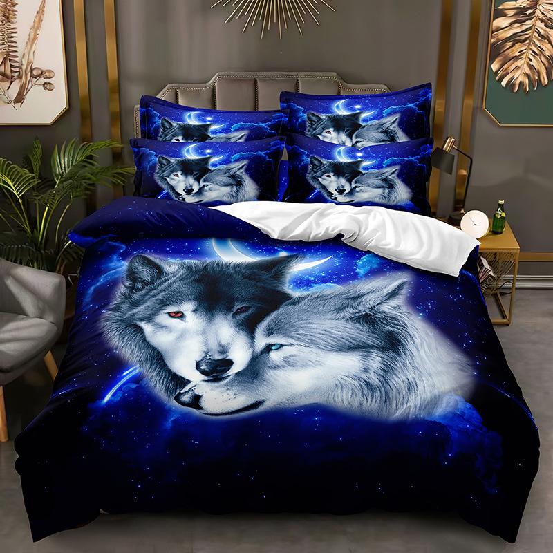 3D Animal Bedding Set for Boys Teens Room Soft Down Duvet Cover AU140 * 210 Full Size Bed Cover Single/Double Wolf Print Quilt Cover