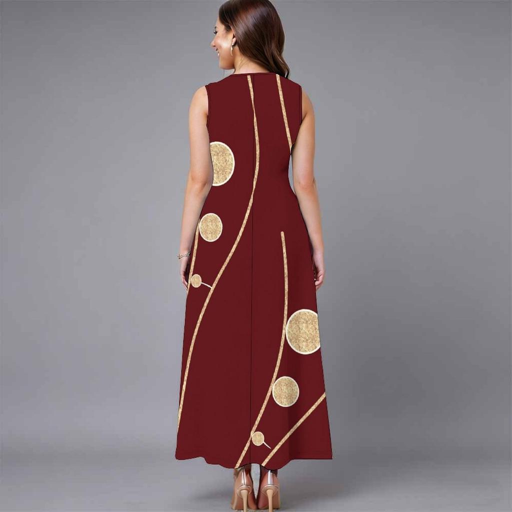 Ladies Oversized Sleeveless Round Neck Dress Vivid Cluster Floral Printed Loose Midi Dress