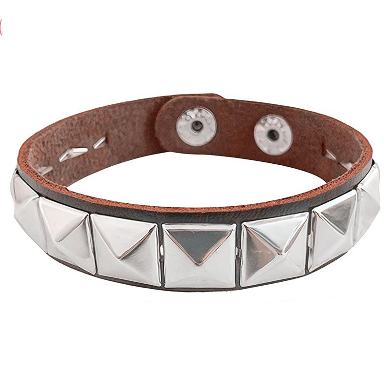 

Punk Hip-hop Single Row Square Rivet Bangles Fashion Rock Opening Adjustable Couple Wristband for Women Men Zircon Accessories Copper&22cm