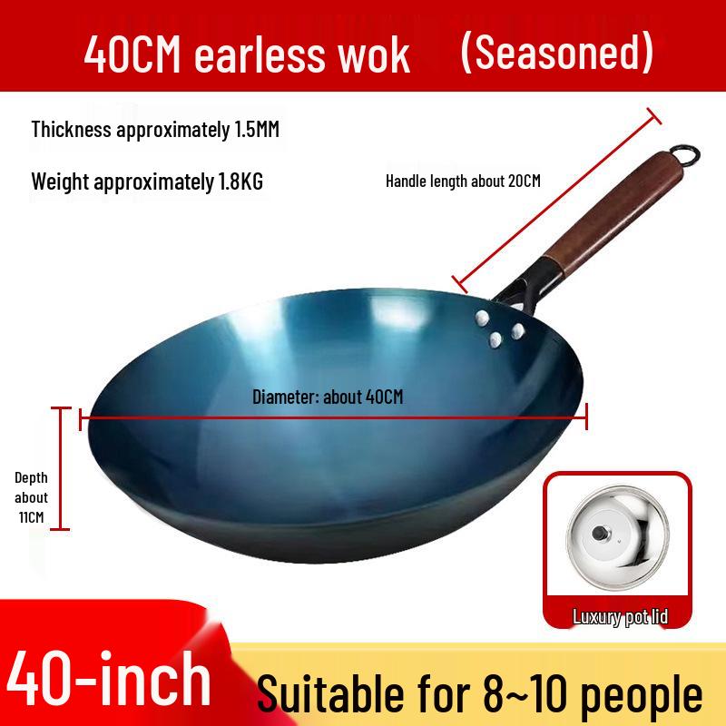 Wok da Cucina in Ferro Blu Retrò Antiaderente Stagionato