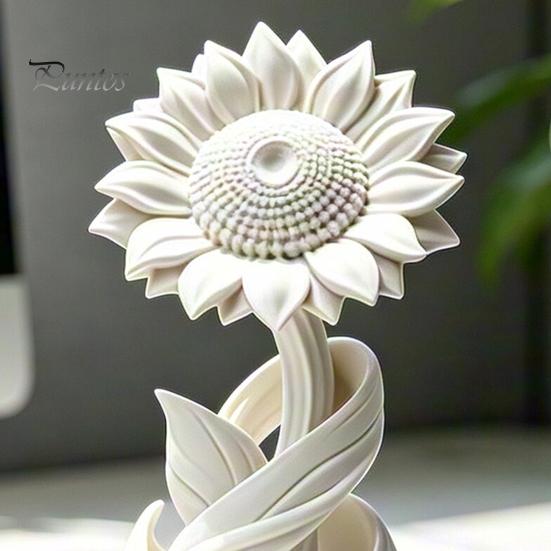 Matte Sunflower Tabletop Figurine 3D Printed Ornament, Nordic Style White Flower Desk Decor, Floral Statue Aesthetic Table Shelf Decoration,