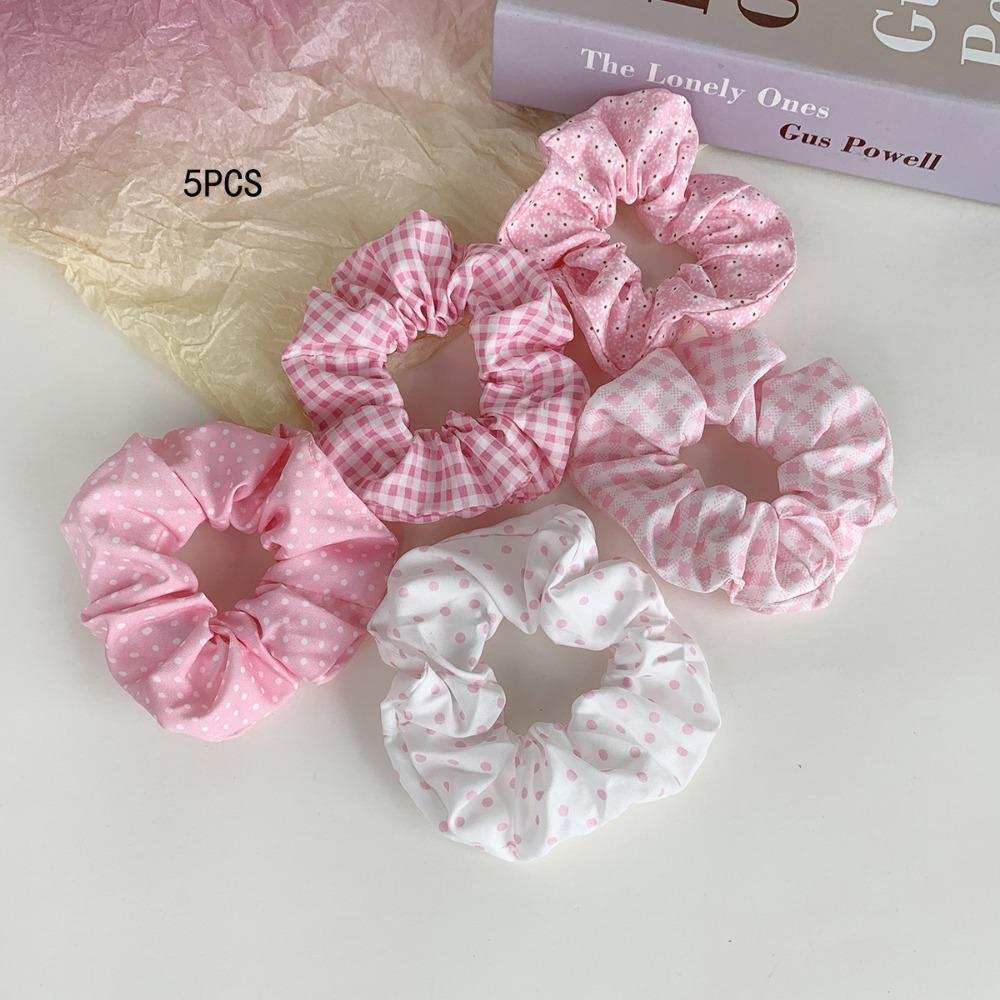 5pcs Polka Dot Hair Ties Elegant Cute Fabric Scrunchies with Flower Prints Sweet Floral Dot Hair Bands Academy for Ages