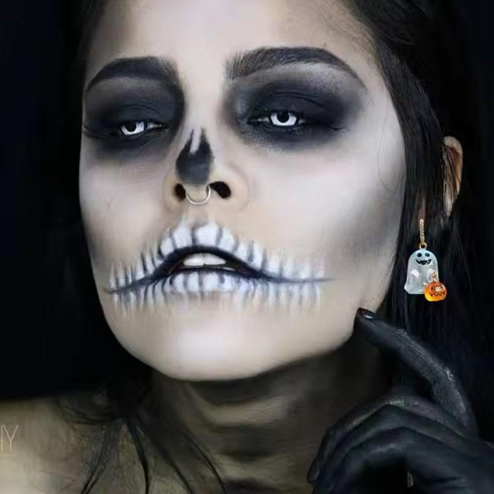 Rhinestone Halloween Earrings Resin Pumpkin Dangle Earrings Fashion Ghost Ear Studs  Party