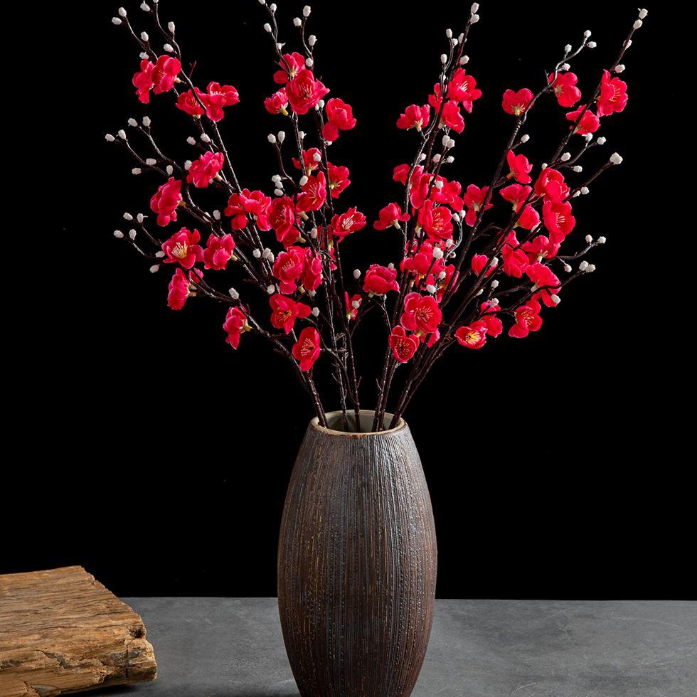 Artificial Flowers Silk Plum Blossom Peach Branch New Year Festival Home Vase Table Outdoor Garden Wedding Party Decor DIY Gifts