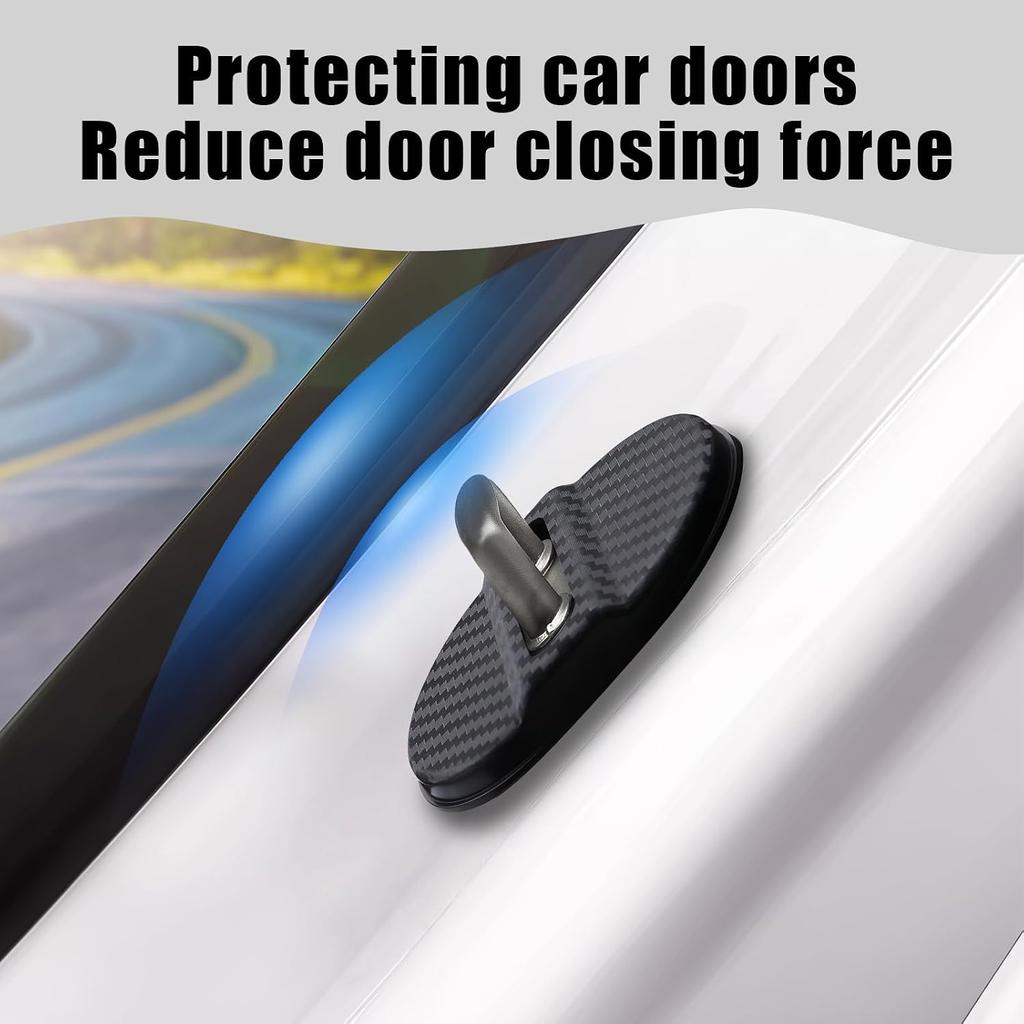 4 PCS Carbon Fiber Car Door Protector, Door Latch Lock Cover, Self-Adhesive Slam Stopper Shock Absorber, Universal Automotive Exterior Accessories