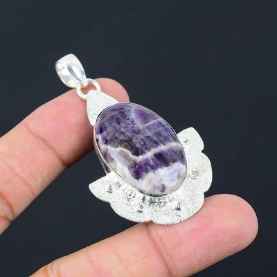 Friendship Day Sale Chevron Amethyst Gemstone Pendant Jewelry Sterling Silver
