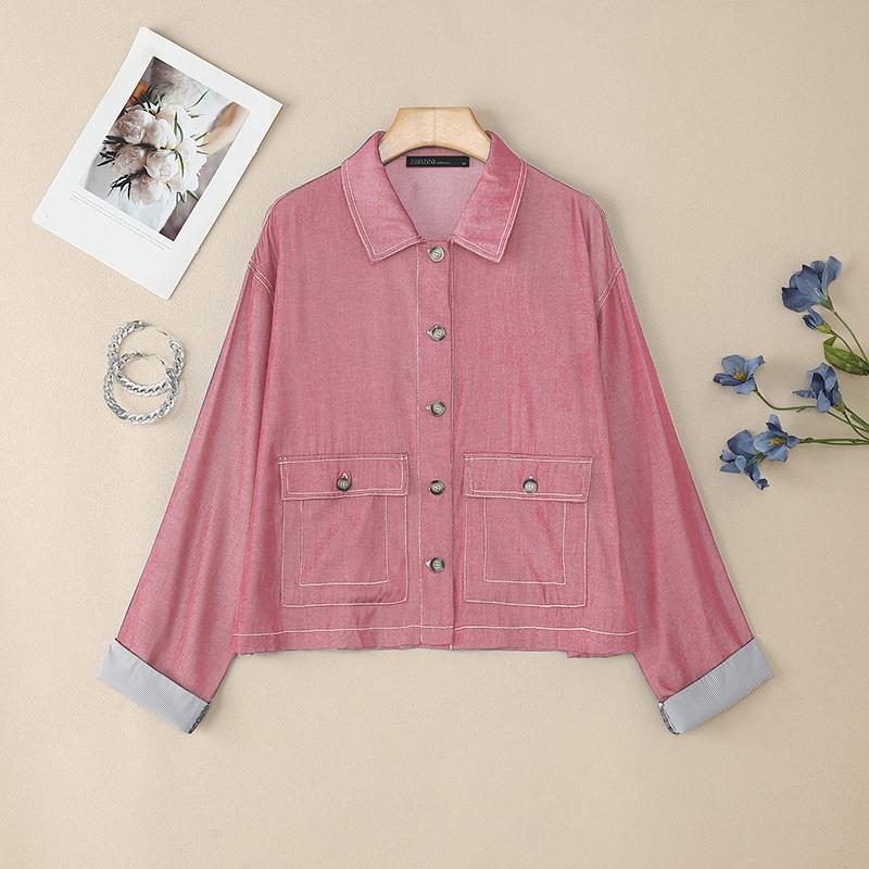 ZANZEA Women Casual Turn Down Collar Loose Long Sleeve Autumn Blouse