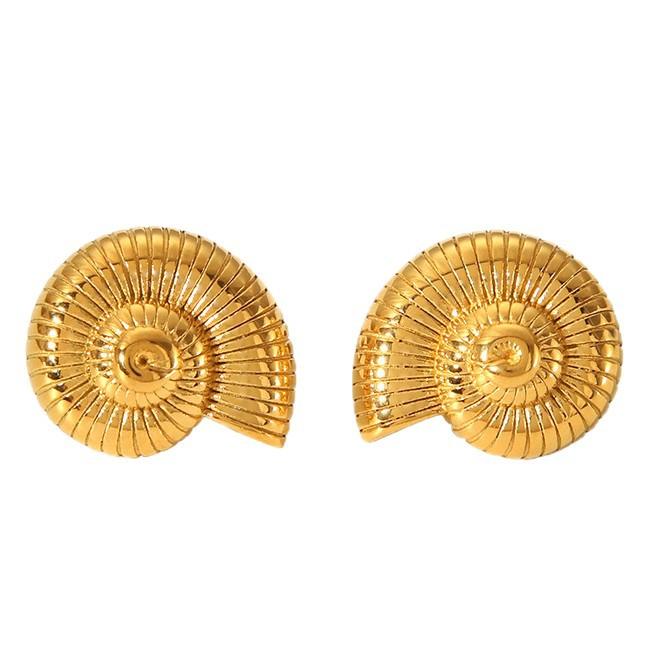 European and American Retro Vacation Style Spiral Conch Stud Earrings Shell Earrings Women's Stainless Steel Plated 18k Gold Bead Chain