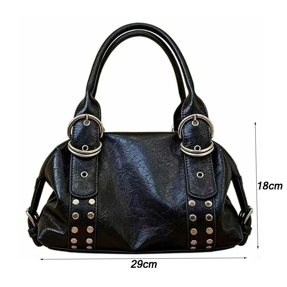 New PU Leather Women Shoulder Bag Large Capacity Y2K Fashion Rivet Handbag High Quality Motorcycle Bag Daily Use