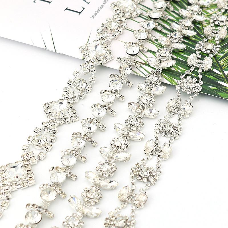 10Yards Rhinestone Sparkle Crystal Diamond Flower Leaf Rhinestone Chain Clothing Bags DIY Arts Wedding Party Gift Decoration