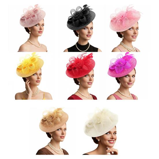 Genomskinlig Nätblomma Fascinatorhatt Vintage Tebjudning Dam Vävhatt Bröllop Cocktail