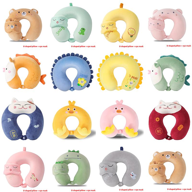 Cartoon U-Shaped Pillow Memory Foam Pillow Core Neck-Protecting Pillow for Airplane Car Travel Portable Office U-Shaped Pillow