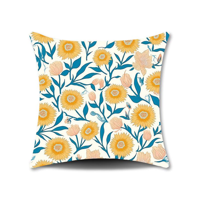 Spring Flower Print Pillow Cover for Home Living Room Sofa Cushion Cover Linen Print Cushion Cover