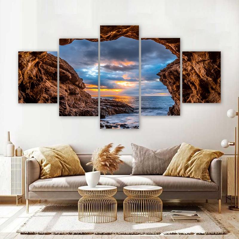 5 Panels Sea Hole Posters Canvas Painting Landscape Pictures Sunset Sky Wall Art For Living Room Modern Home Decor No Frame