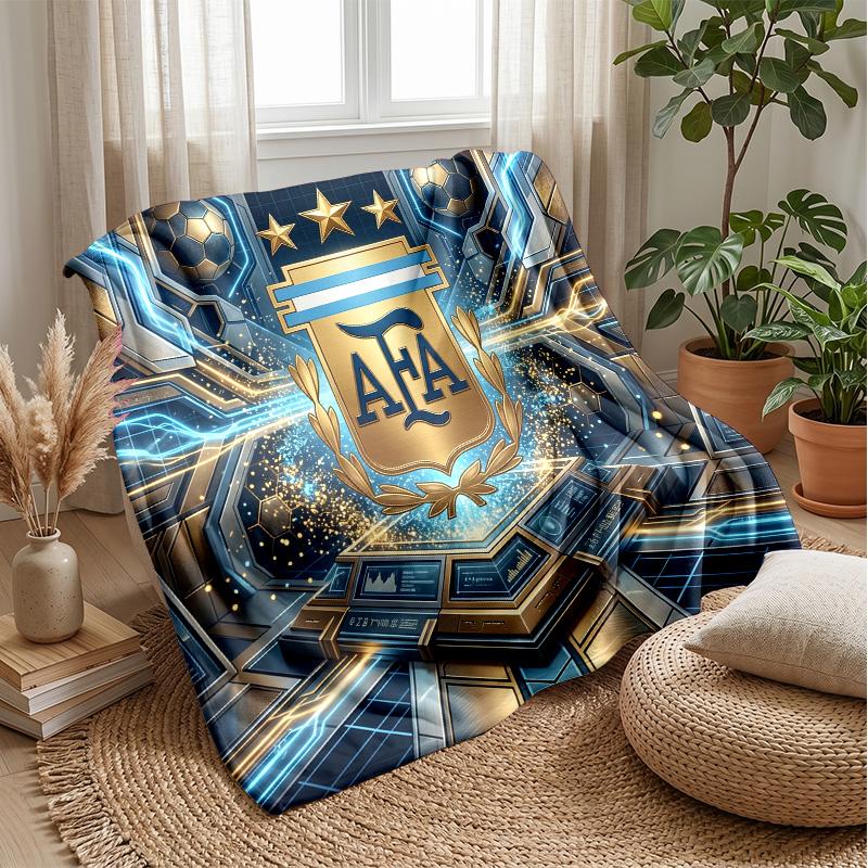 Argentina Football Printed Flannel Blanket Skin Friendly Warm Decorative Throw for Indoor Couch Bed Daily Use